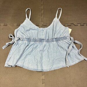 American Eagle Outfitters Light Denim Tie-Waist Sleeveless Top US XL